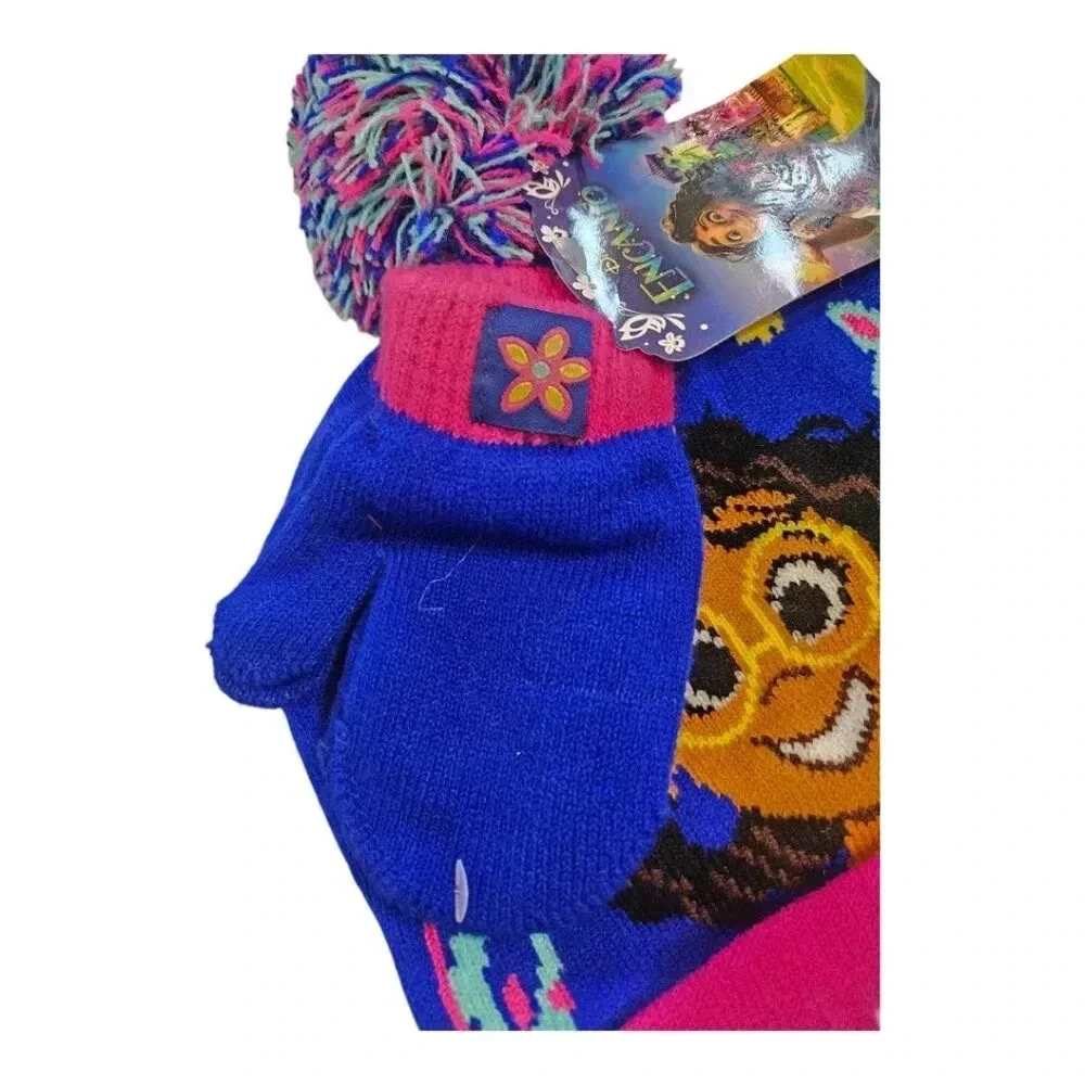 Disney Encanto Blue and Pink Winter Beanie Hat and Mitten Set